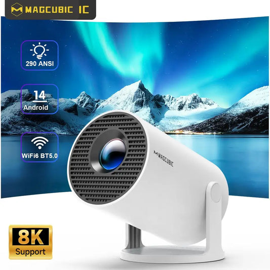 Magcubic IC white portable projector with 8K support and Android 14 functionality