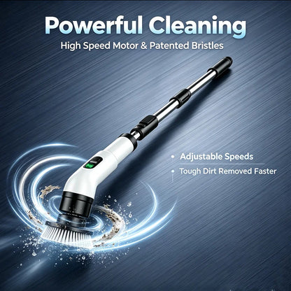 Electric spin scrubber for powerful cleaning with adjustable speeds and patented bristles.