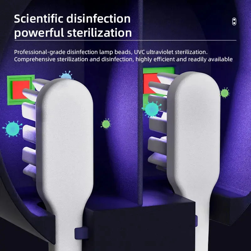 UVC ultraviolet sterilization toothbrush holder with purple disinfection light